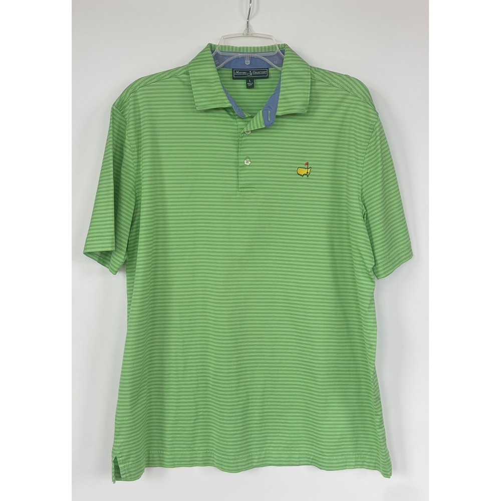 Masters Collection Green Striped Country Club Prem Golf Polo Pima Cotton Men's L